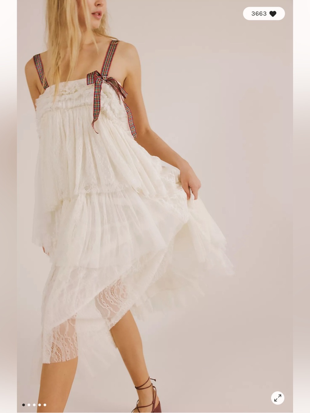 Free People Isabel Tiered Cascading Lace Chiffon Vintage Midi Dress - Picture 3 of 6